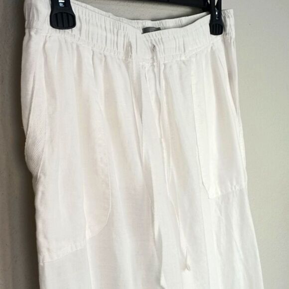Kenar Women White Drawstring Straight Leg 100% Linen Pants sz L - Picture 5 of 8